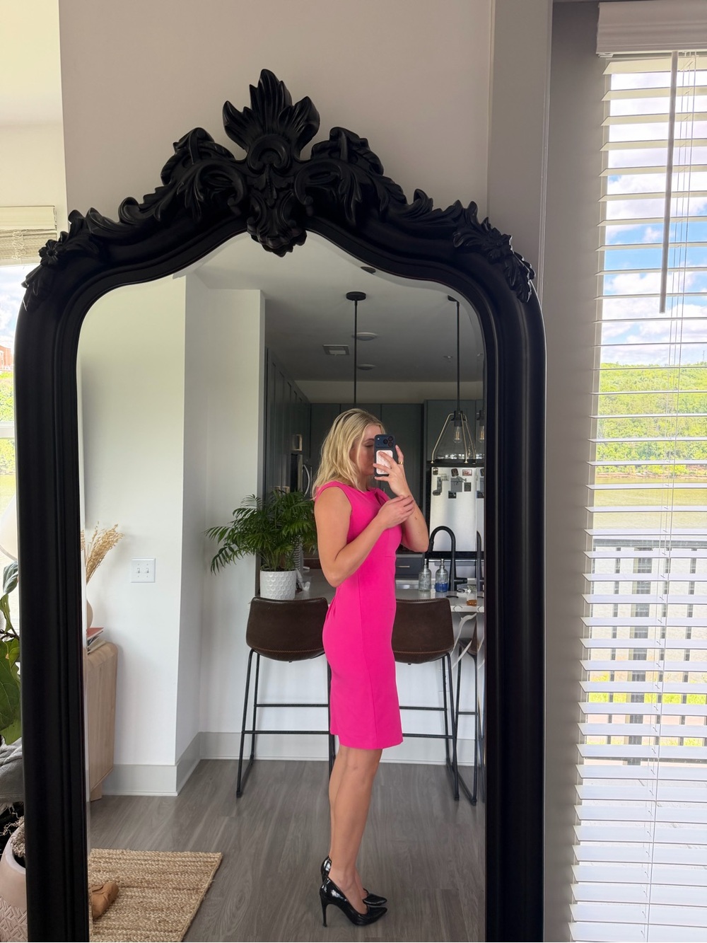 Kasper Bright Pink Cap-Sleeve Sheath Midi Dress - Picture 9 of 16